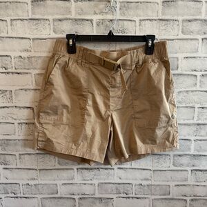 Women’s Mondetta Outdoor Project tan lightweight belted athletic shorts, large